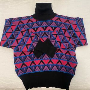 Tyrolia Skiwear women’s wool blend turtleneck ski sweater geometric Medium